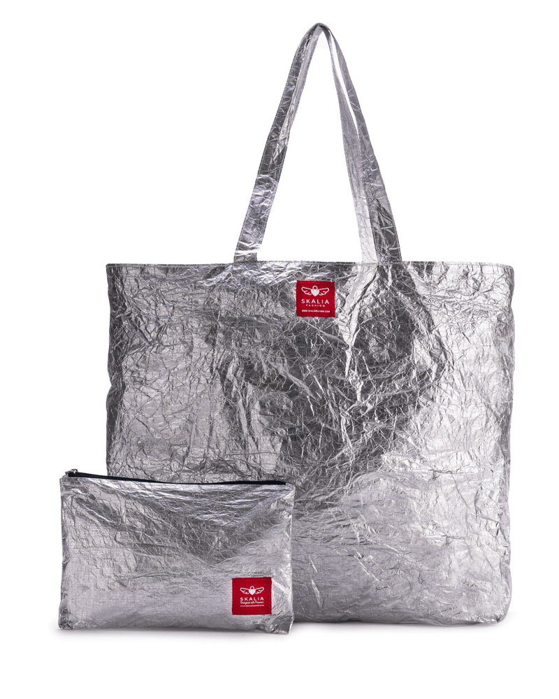 Emma Foldable Tote Bag w/pouch TYVEK - RECYCLABLE MATERIAL - Silver